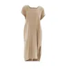 Haris Cotton Women's Neutrals Smock Linen Dress With Split Hem Beach Sand