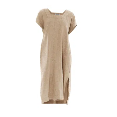 Haris Cotton Women's Neutrals Smock Linen Dress With Split Hem Beach Sand