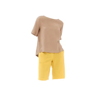 Haris Cotton Women's Neutrals Solid Linen Blouse With Split Hem Beach Sand In Brown