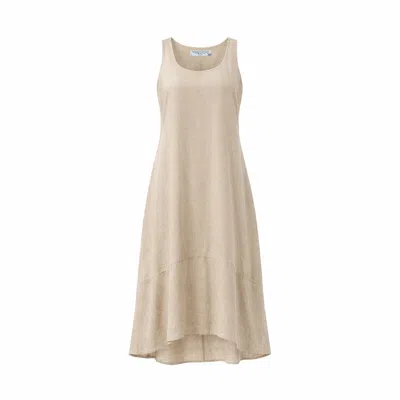 Haris Cotton Women's Neutrals Tank Curve Linen Dress With Asymmetrical Hem And Side Pockets Beach Sand In Brown