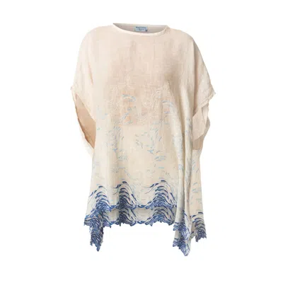 Haris Cotton Women's Neutrals / White Linen Gauze Blouse With Embroidery Ecru