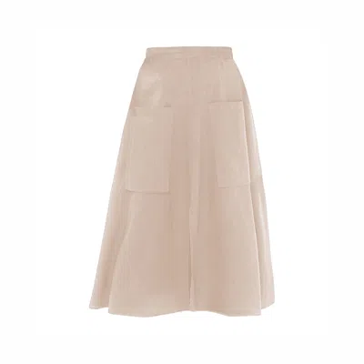 Haris Cotton Women's Neutrals Wide Waistband Circle Linen Skirt With External Pockets Beach Sand
