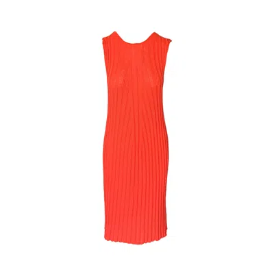 Haris Cotton Women's Orange Knitted Sleeveless Rib Dress Coral