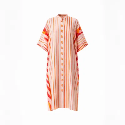 Haris Cotton Women's Orange / Red / White Button-down Embroidered Cotton Kaftan In Multi