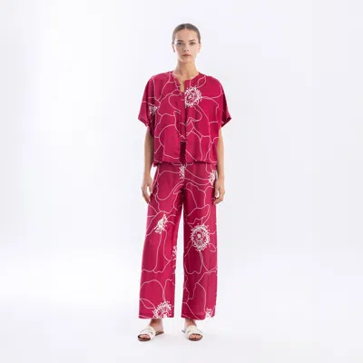 Haris Cotton Women's Pink Printed Satin Bolero Fuchsia Peonies