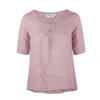 Haris Cotton Women's Pink / Purple Asymmetric Neck Linen Blouse With Pleates Lilac In Pink/purple