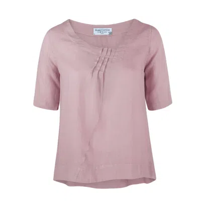 Haris Cotton Women's Pink / Purple Asymmetric Neck Linen Blouse With Pleates Lilac In Pink/purple