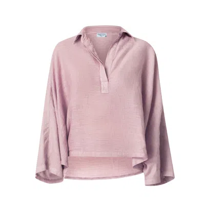Haris Cotton Women's Pink / Purple Batwing Long Sleeve Linen Blouse Lilac In Pink/purple