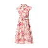 Haris Cotton Women's Blue / Pink / Purple Printed Linen Blend Shirt Dress With Elastic Waist And Belt  Red Lillie In Pink/purple/blue