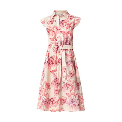 Haris Cotton Women's Blue / Pink / Purple Printed Linen Blend Shirt Dress With Elastic Waist And Belt  Red Lillie In Pink/purple/blue