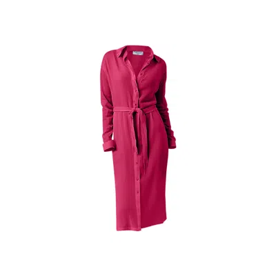 Haris Cotton Women's Pink / Purple Button Up Linen Gauze Dress With Belt Berry In Pink/purple