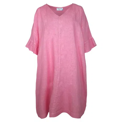 Haris Cotton Women's Pink / Purple Cami Ruffled Sleeves Linen Dress - Hydragea In Gray