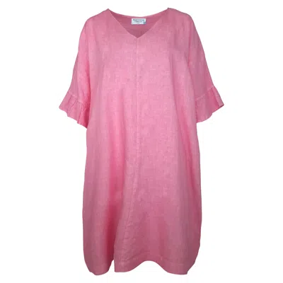 Haris Cotton Women's Pink / Purple Cami Ruffled Sleeves Linen Dress - Hydragea In Pink/purple
