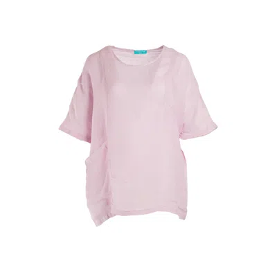 Haris Cotton Women's Pink / Purple Front Pocket Curve Linen Gauze Blouse With Batwing Sleeve - Lilac In Pink/purple