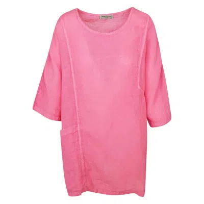 Haris Cotton Women's Pink / Purple Front Pocket Curve Linen Gauze Blouse With Batwing Sleeve Hydrangea In Pink/purple