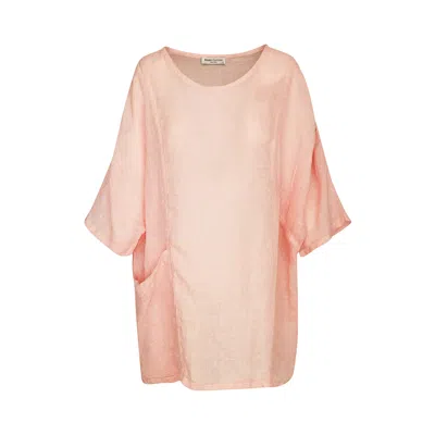 Haris Cotton Women's Pink / Purple Front Pocket Curve Linen Gauze Blouse With Batwing Sleeve Rose Petal In Pink/purple