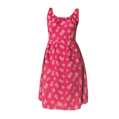 Haris Cotton Women's Pink / Purple / Green Embroidered Linen Tank Dress Berry-green In Pink/purple/green