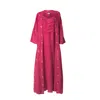 Haris Cotton Women's Pink / Purple Linen Gauze Kimono With Blossom Embroidery And Belt Berry Gold In Pink/purple