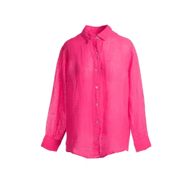 Haris Cotton Women's Pink / Purple Linen Gauze Shirt - Hydrangea In Pink/purple