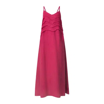 Haris Cotton Women's Pink / Purple Linen Gauze Strapped Dress With Frills Berry In Pink/purple