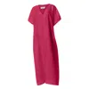Haris Cotton Women's Pink / Purple Loose Short Sleeved Linen Dress With V Neck Berry In Pink/purple