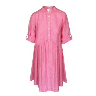 Haris Cotton Women's Pink / Purple Mini Length Linen Dress With Buttons - Hydrangea In Pink/purple