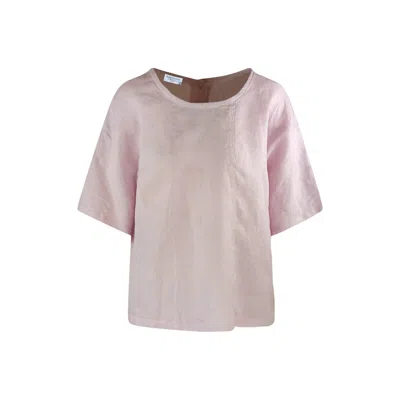 Haris Cotton Women's Pink / Purple Round Neck Linen Blouse With Batwing Sleeve And Back Buttons - Violet In Pink/purple