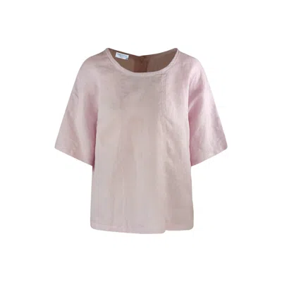 Haris Cotton Women's Pink / Purple Round Neck Linen Blouse With Batwing Sleeve And Back Buttons - Lilac In Pink/purple