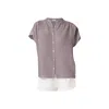 Haris Cotton Women's Pink / Purple Short Sleeved Linen Shirt With Mandarin Neck Dove In Pink/purple