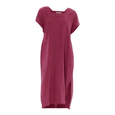Haris Cotton Women's Pink / Purple Smock Linen Dress With Split Hem Berry In Pink/purple