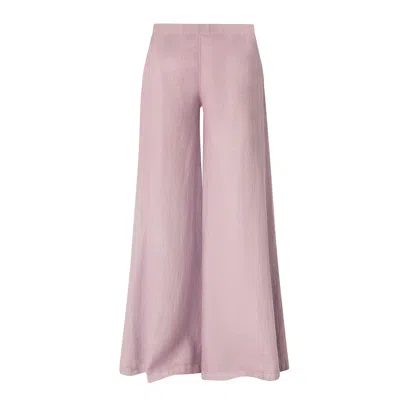Haris Cotton Women's Pink / Purple Solid Bell-bottom  Linen Pants Lilac In Pink/purple