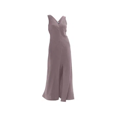 Haris Cotton Women's Pink / Purple “v” Neck Maxi Linen Dress Dove In Pink/purple
