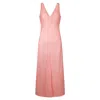 Haris Cotton Women's Pink / Purple “v” Neck Maxi Linen Dress Rose Petal In Pink/purple