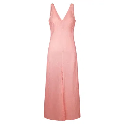 Haris Cotton Women's Pink / Purple “v” Neck Maxi Linen Dress Rose Petal In Pink/purple