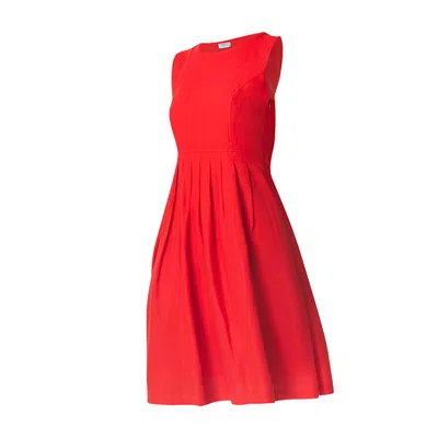 Haris Cotton Women's Pleated Linen Sleeveless Dress Red