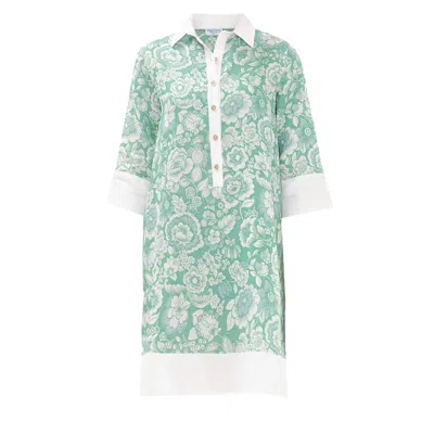 Haris Cotton Women's Printed Button Front Linen Tunic - Green Floral
