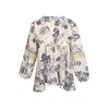 Haris Cotton Women's Printed Linen Blend Blouse With Ballon Sleeves And Lace - Blue Spring In Blue
