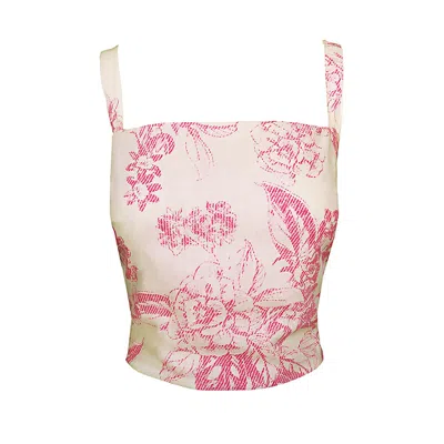 Haris Cotton Women's Printed Linen Blend Crop Top With Straps - Pink Spring
