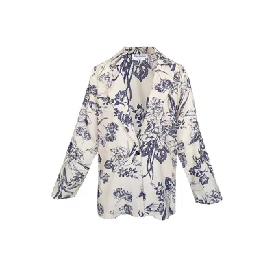 Haris Cotton Women's Printed Linen Blend Jacket With Buttons - Blue Spring