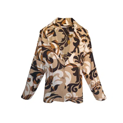 Haris Cotton Women's Printed Linen Blend Jacket With Buttons-beige Opulent