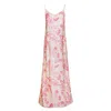 Haris Cotton Women's Printed Linen Blend Maxi Dress With Straps And Slits - Pink Spring In Pink