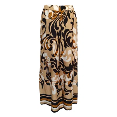 Haris Cotton Women's Printed Linen Blend Pants With Elastic Waist-beige Opulent