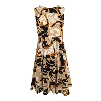 Haris Cotton Women's Printed Linen Blend Sleeveless Knee High Dress With Pleats-beige Opulent