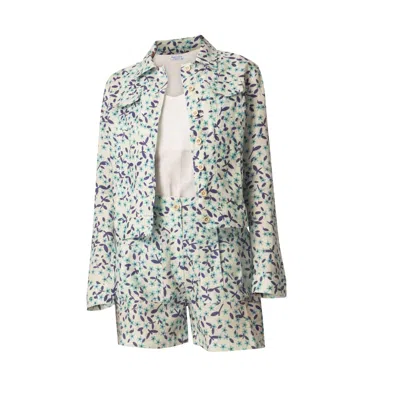 Haris Cotton Women's Printed Linen Jacket Blue Starflowers
