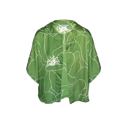 Haris Cotton Women's Printed Satin Bolero Green Peonies