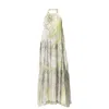 Haris Cotton Women's Printed Satin Halterneck Dress With Pockets Iron-lime Hibiscus In Green