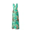 Haris Cotton Women's Printed Satin Maxi Sleeveless Dress With V Neck Emerald Forest