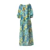 Haris Cotton Women's Raglan Sleeves Printed Gauze Kaftan Blue Forest In Blue