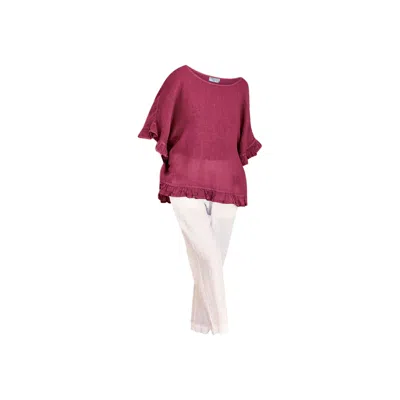 Haris Cotton Women's Red Linen Gauze Blouse With Ruffles Berry