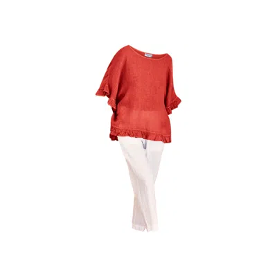 Haris Cotton Women's Red Linen Gauze Blouse With Ruffles Strawberry